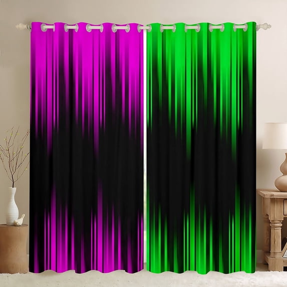 Ombre Curtains 30%-50% Blackout Purple Green Black Curtains & Drapes Bedroom,Gradient Geometry Striped Window Curtains,Geometric Stripes Window Treatments