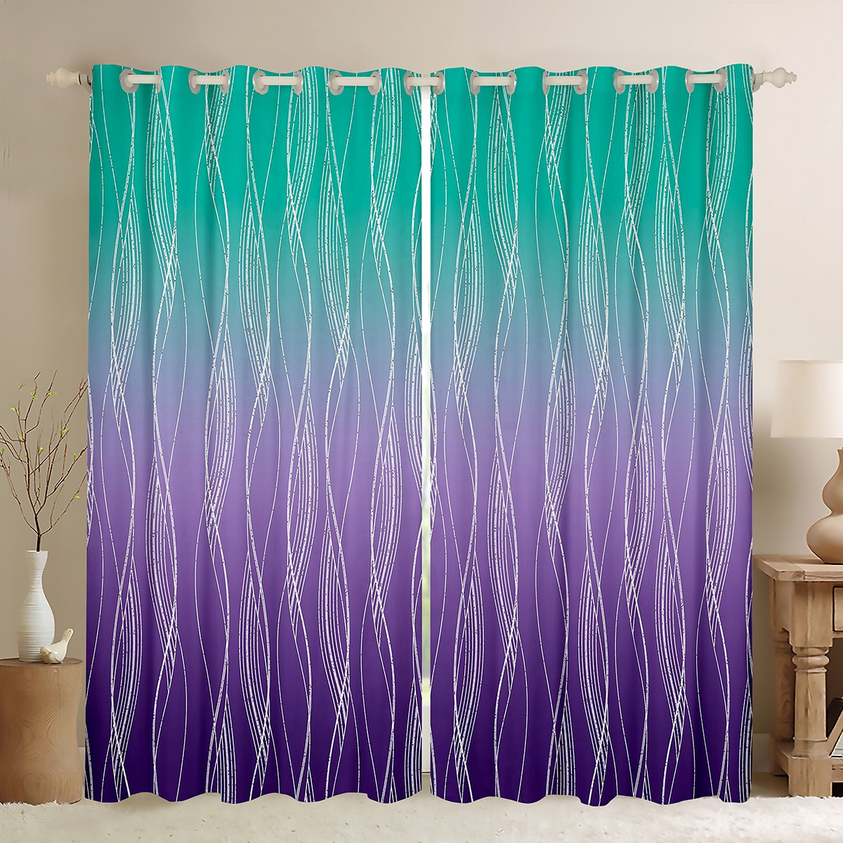 YST Ombre Curtains & Drapes Teal Green Purple Blackout Curtains 42"Wx84