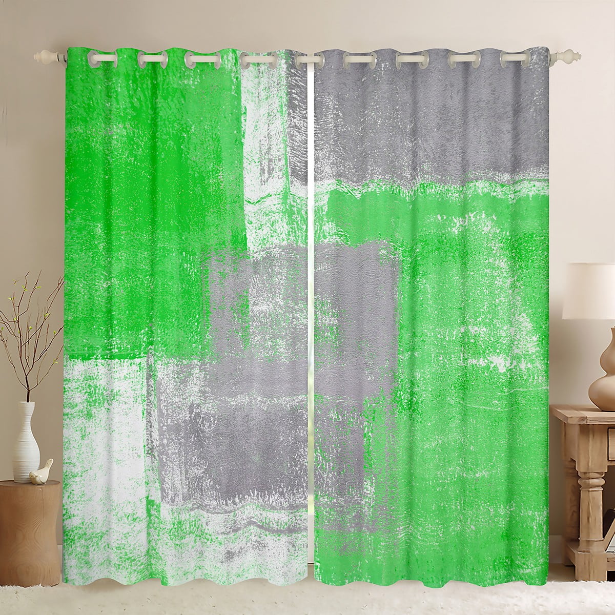 YST Ombre Curtains for Kids Boys Girls,Green Grey Blackout Curtains