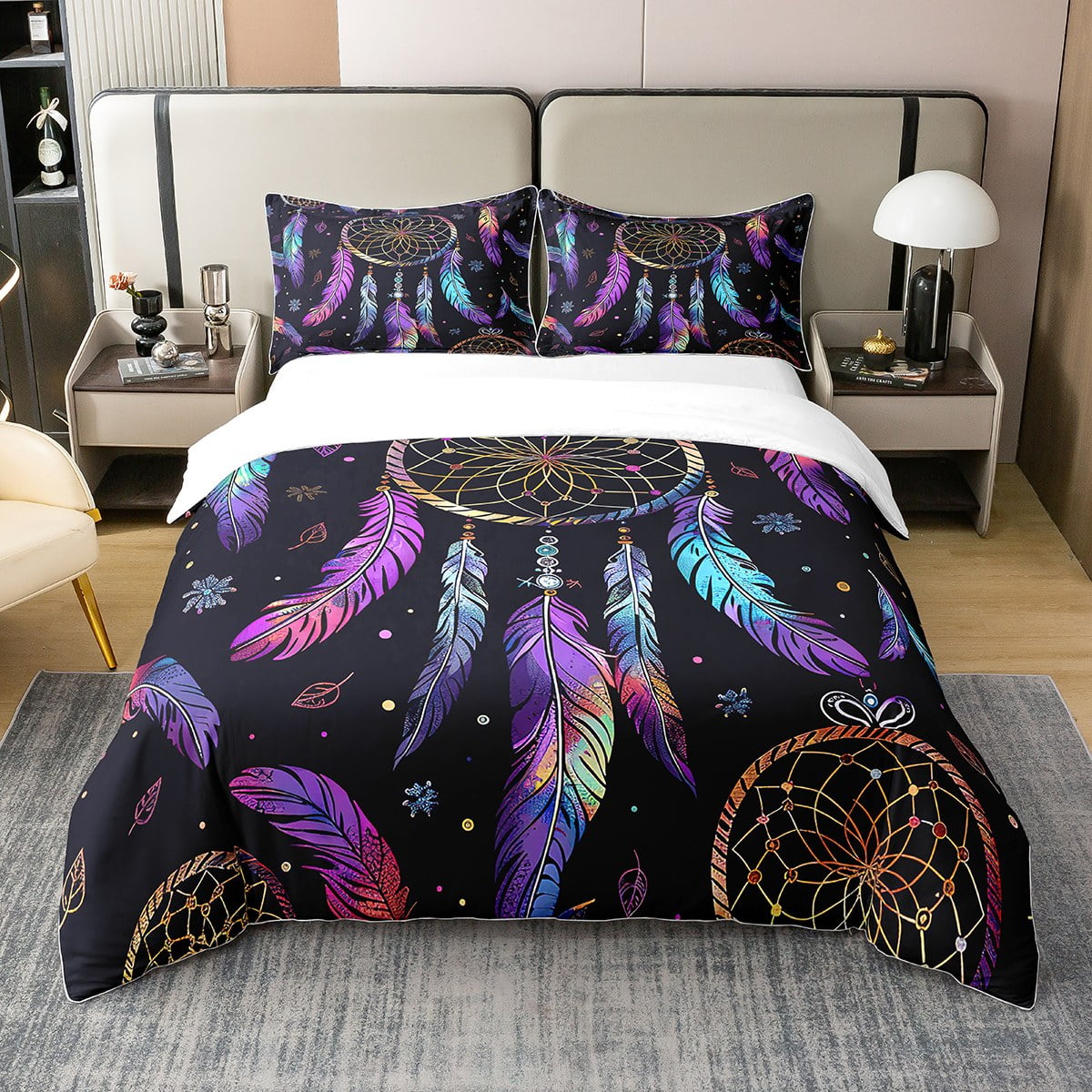YST Ombre Dream Catcher Duvet Cover For Kids Teens Girls Purple Feather