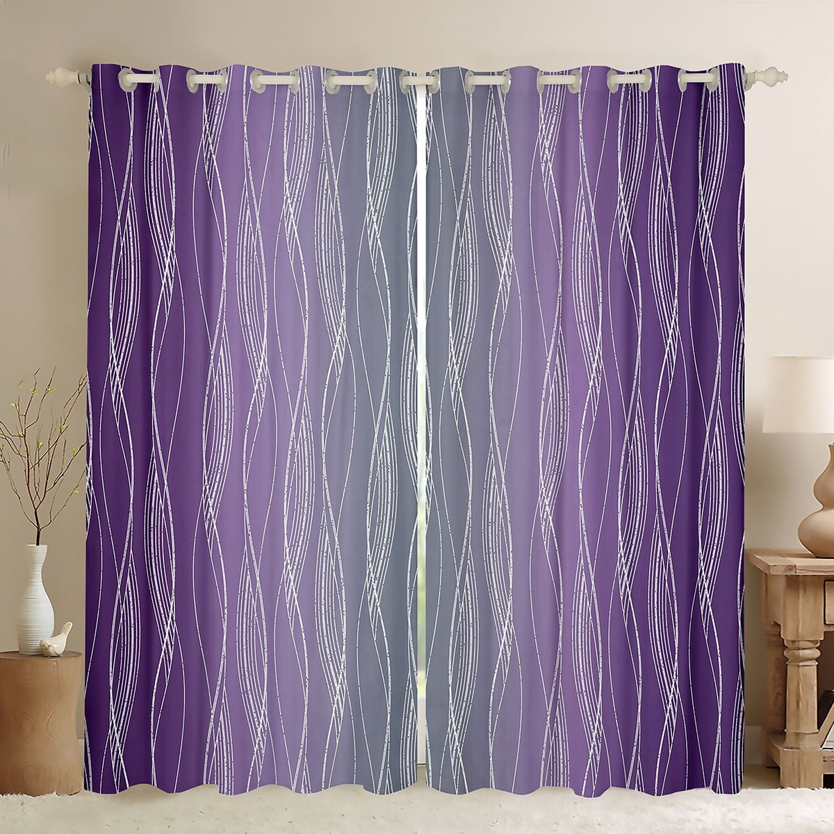 YST Ombre Girls 42"Wx63"L Blackout Curtains Gradient Dark Purple Grey