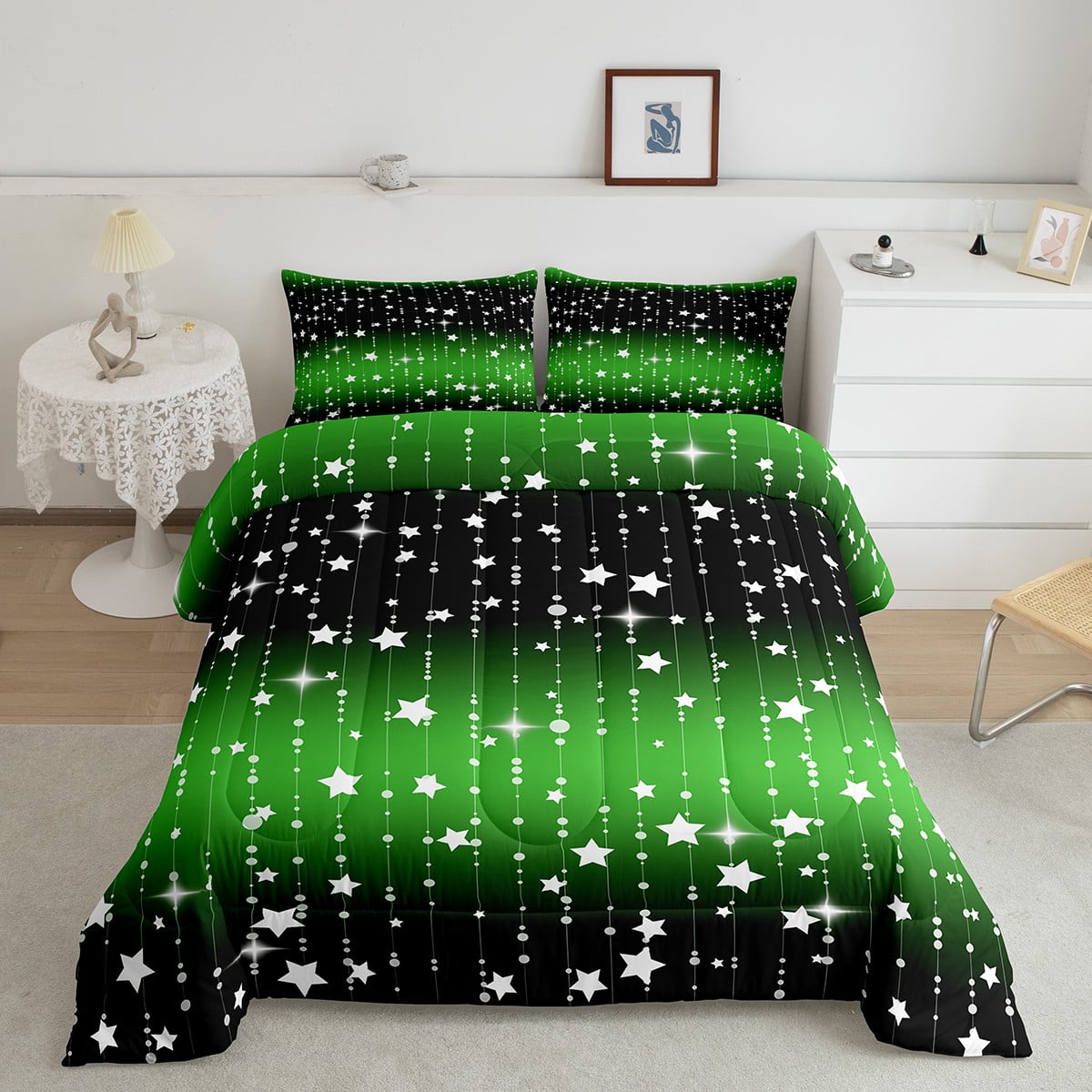 Gothic Cat Bed Moon Print Coverlet Twin Size Sparkling Stars