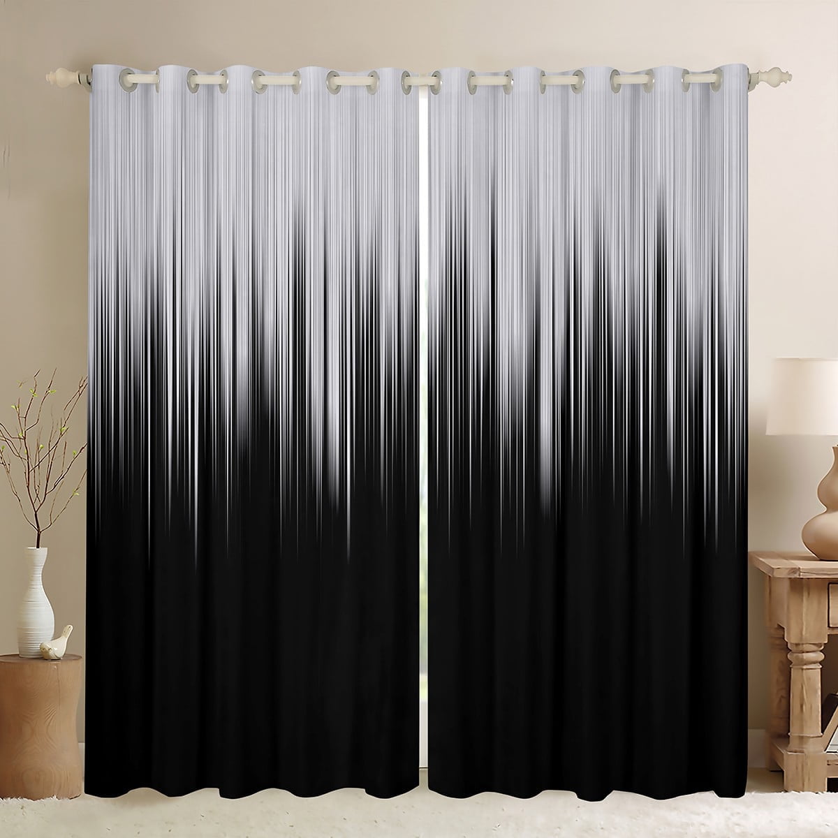 Ombre Grey Curtains Black Bedroom Curtains for Teens Adults, Modern Abstract Artwork Window Treatments Luxury Preppy Stuff