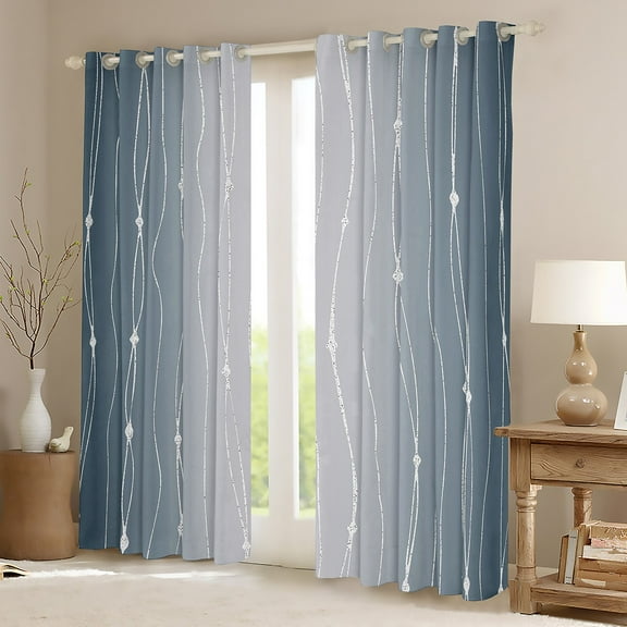 Erosebridal Ombre Grey Curtains & Drapes Aesthetic Geometric Blackout Curtains, Dots and Wave Stripe Curtains Watercolor Gradient Window Drapes, Abstract Lines Black Out Curtains
