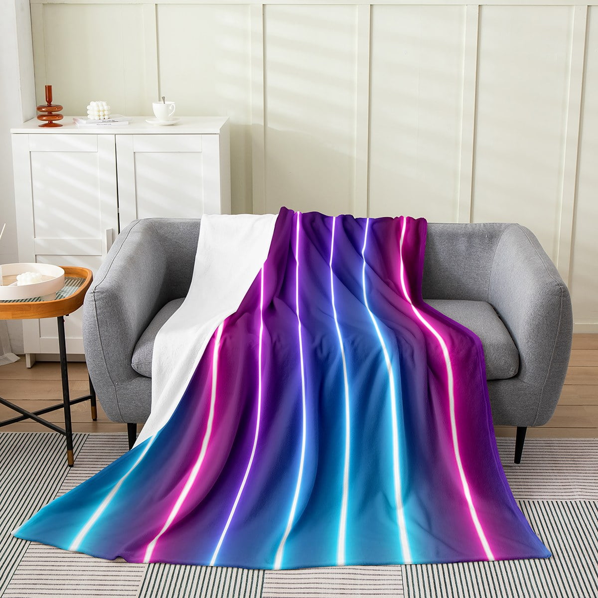 YST Ombre Throw Blanket Twin 60x80, Purple Blue Ombre Striped Fleece