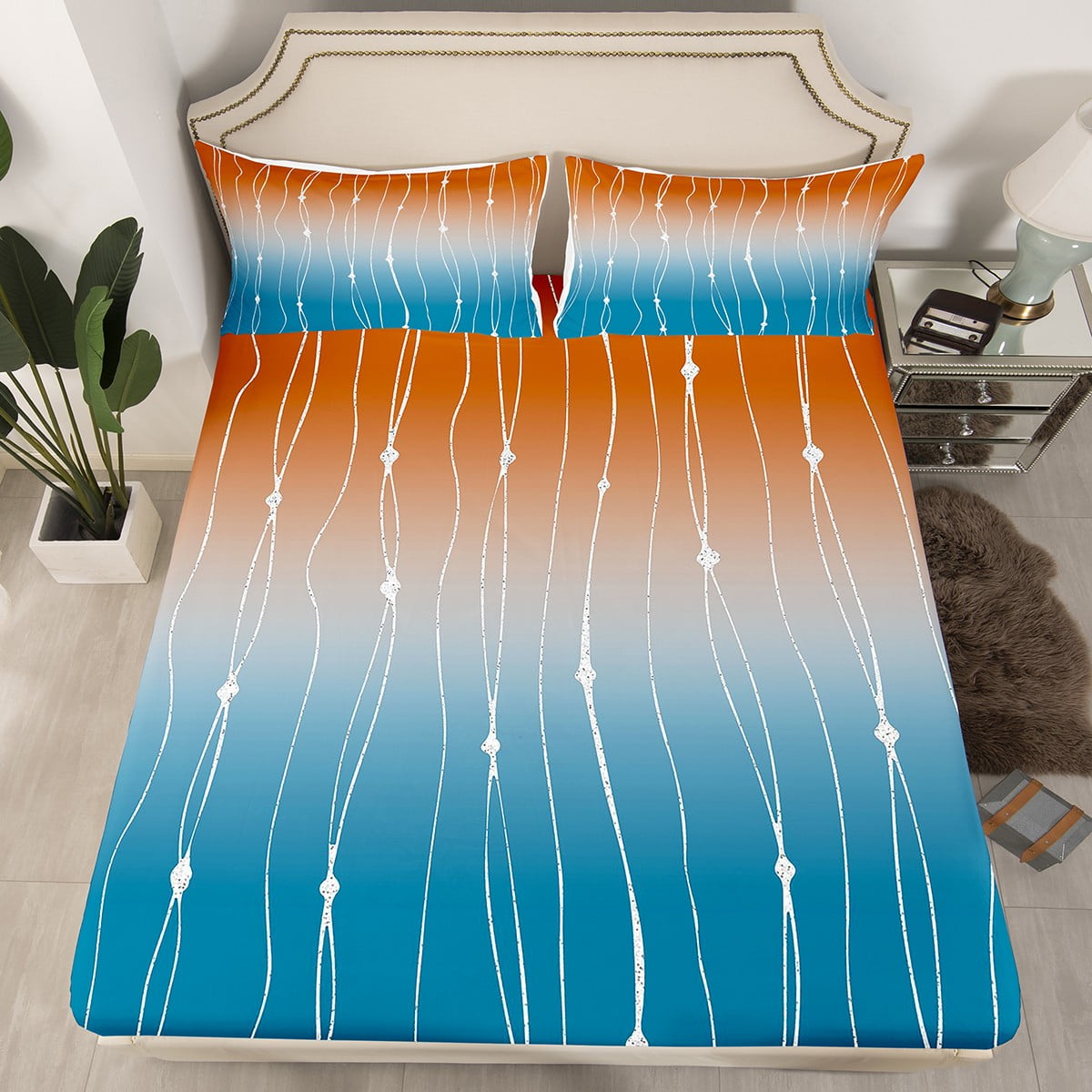 YST Orange and Blue Bed Sheets for Boys Men Abstract Aesthetic Fitted Sheet Twin Size, Dot and