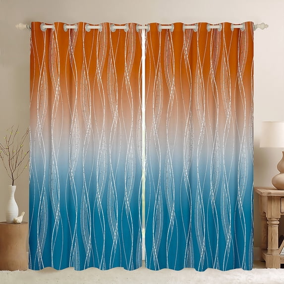 YST Orange And Blue Gradient Window Curtains 38"Wx54"L Abstract Ombre Blackout Curtains Geometric Striped Curtains & Drapes Aesthetics Pattern Window Treatments 2 Panels Bedroom Decor