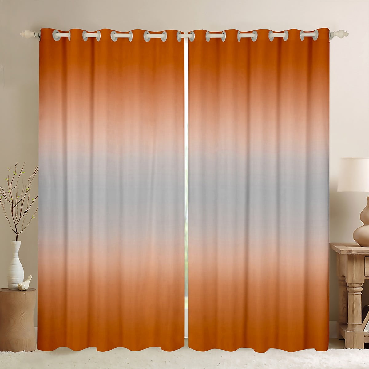 YST Orange and Gray Gradient Curtains & Drapes Watercolor Rainbow