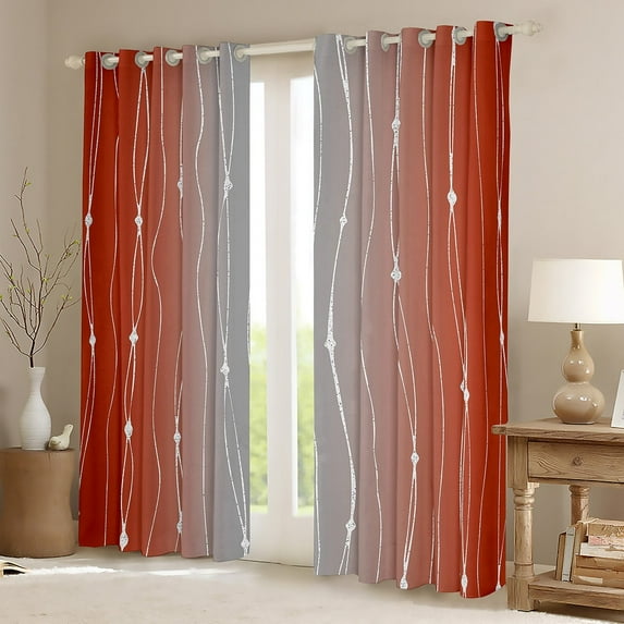YST Orange and Grey Blackout Curtains Gradient Ombre Curtains, Wave Lines Dots Curtains & Drapes Aesthetic Geometry Window Curtains Modern Abstract Black Out Curtains Bedroom Decoratives