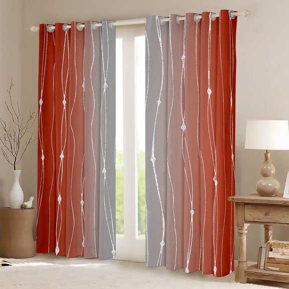 Erosebridal Orange and Grey Blackout Curtains Gradient Ombre Curtains, Wave Lines Dots Curtains & Drapes Aesthetic Geometry Window Curtains Modern Abstract Living Room Curtains Bedroom Decoratives