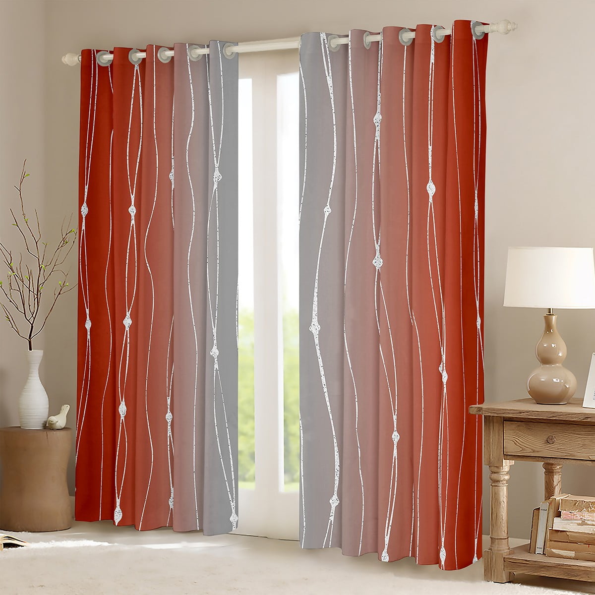 YST Orange and Grey Curtains & Drapes Gradient Ombre Curtains, Wave ...