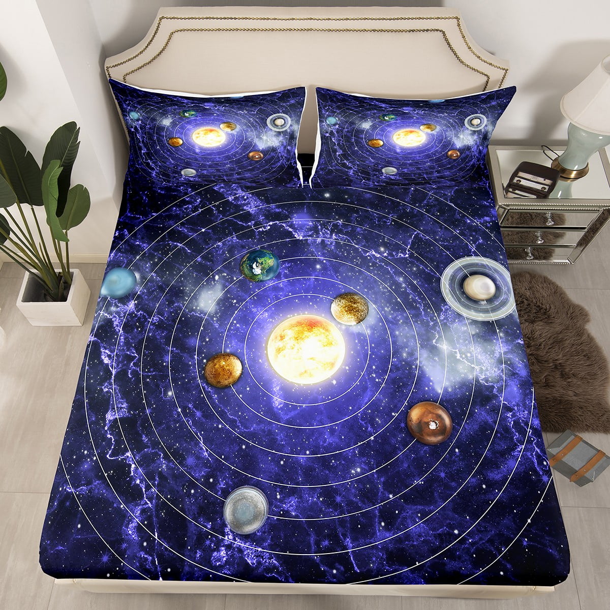 YST Outer Space Bed Sheets Full for Boys Girls Universe Themed Fitted Sheet Teens Kids Solar