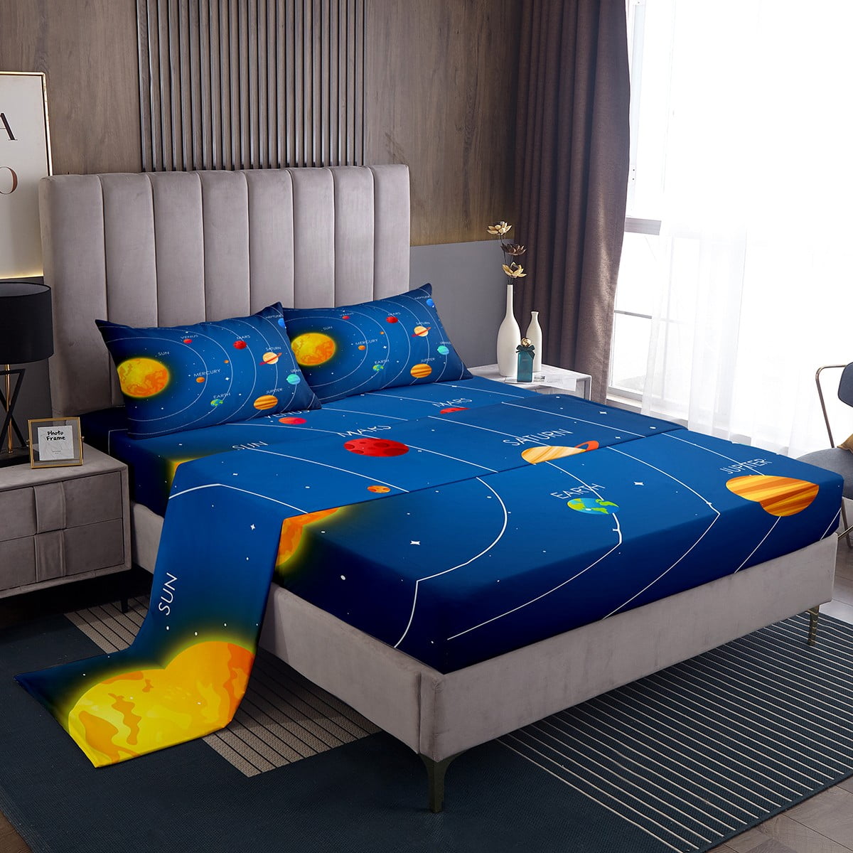 YST Outer Space Bedding for Girls Full Size Solar System Fitted Sheet ...