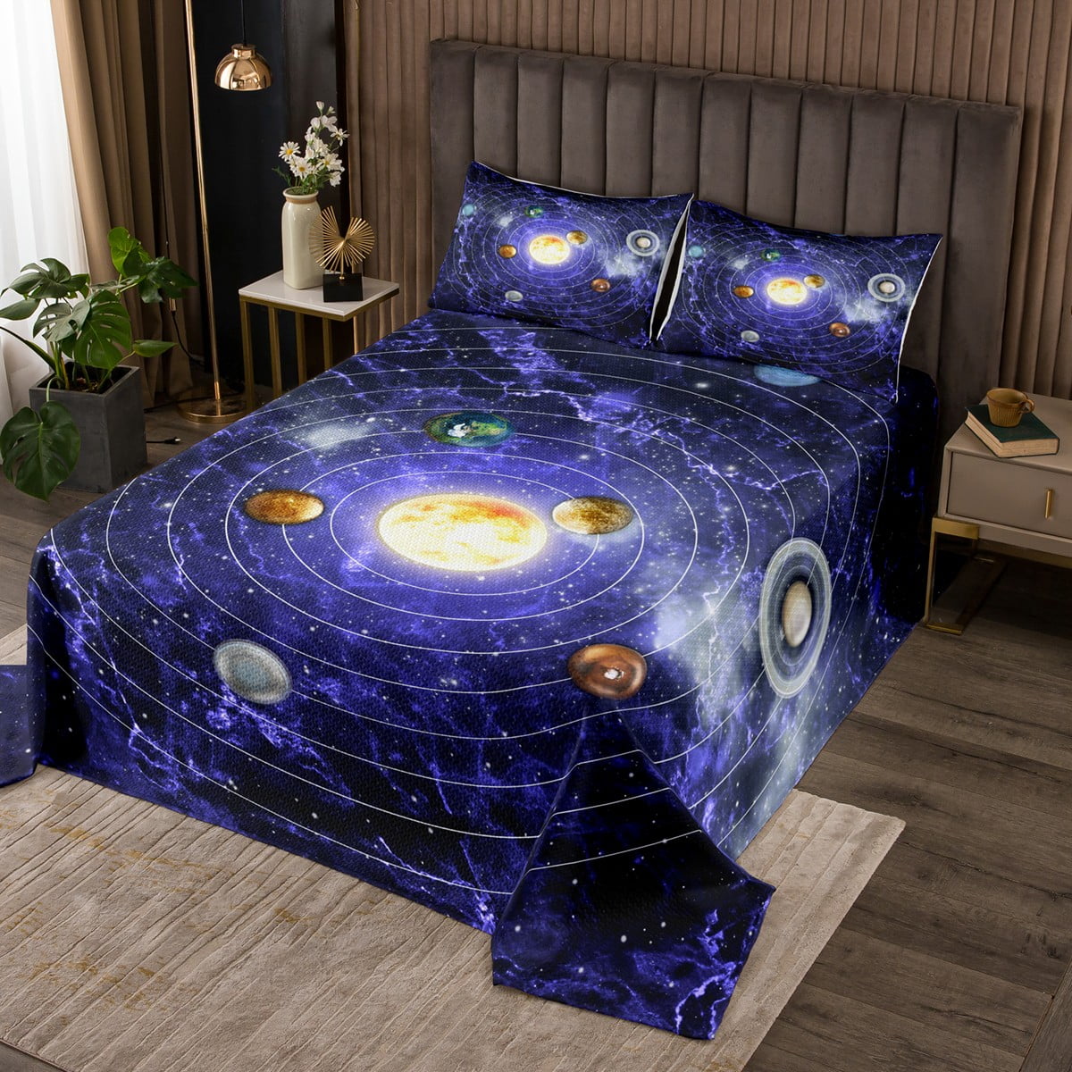 YST Outer Space Bedspread King for Boys Girls Universe Themed Quilt Set