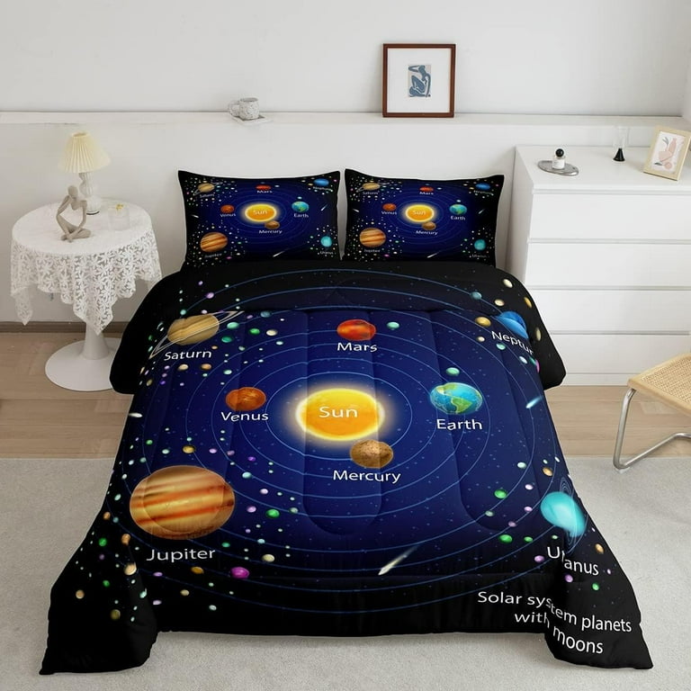 YST Outer Space Comforter Set Boys Universe Planet Bedding Set for