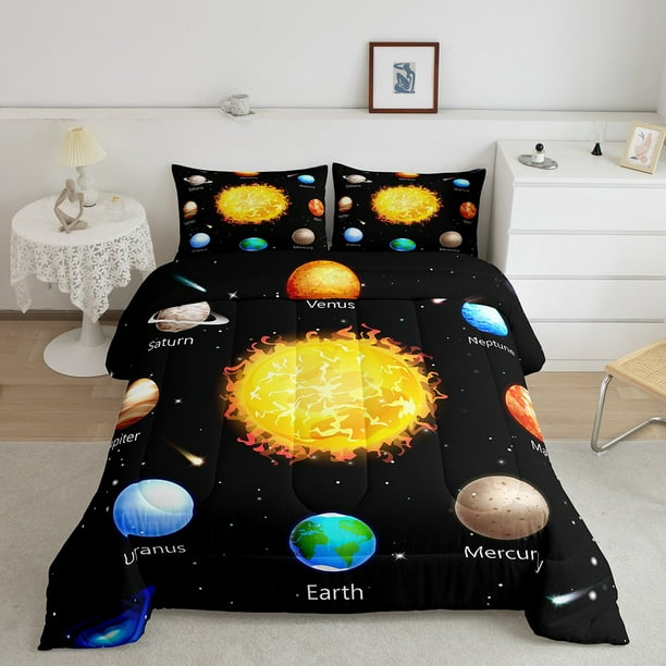 YST Outer Space Comforter Set Solar System Twin Size Bedding Set for Kids Boys Girls Room Galaxy Planet Astronomy Bedding Comforter Sets Space