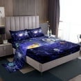 thumbnail image 1 of Outer Space Fitted Sheet King Universe Themed Bed Sheets Set Teens Solar System Sheet Set, Purple Galaxy Starry Sky Flat Sheet Outer Planet Print Bedding Set 4 Pcs, 1 of 4