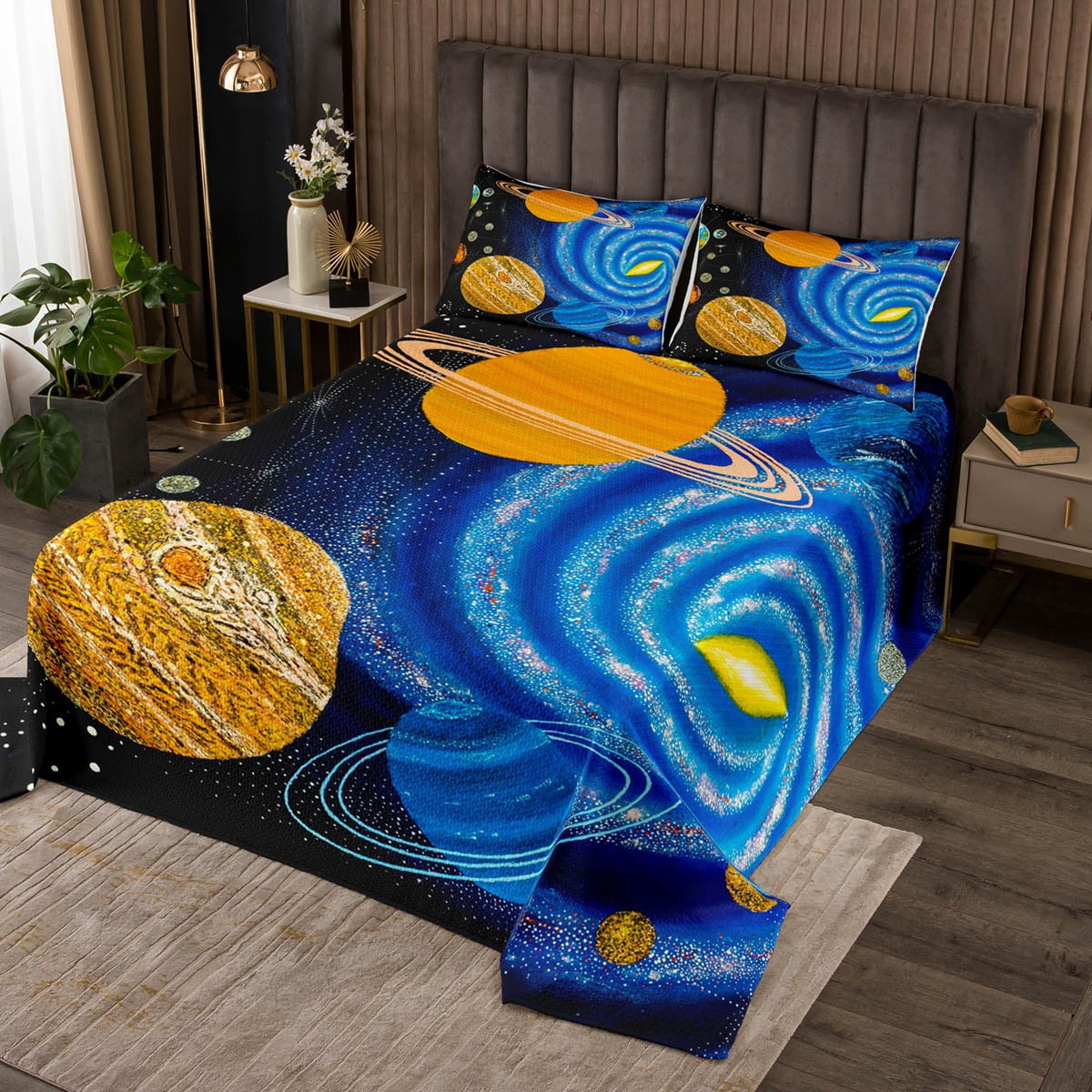 Erosebridal Outer Space Quilt Set Twin Universe Themed Bedspread Purple ...