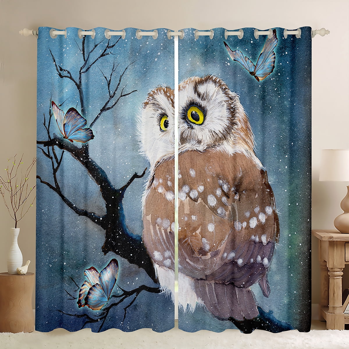 YST Owl Blackout Curtains Boho Owl Print Curtains & Drapes for Boys