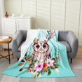 thumbnail image 1 of Owl Fleece Blanket,Cute Owl Print Blanket ,Purple Orange Flower Branch Throw Blanket Twin 60x80,Wild Animal theme Fuzzy Blanket for Bedroom Spring Summer Decor, 1 of 5