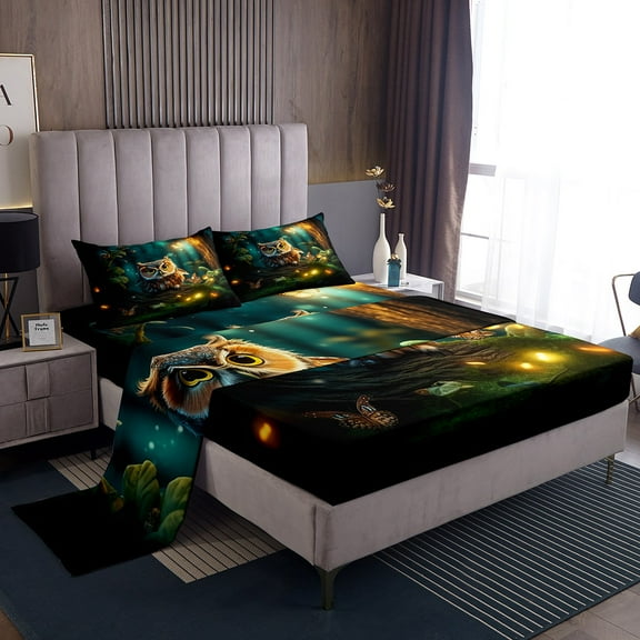 Erosebridal Owl Sheets 3D Owl Bird Animal Bed Sheets Set Cartoon Owl Sheet Set Gifts for Owl Lovers Butterfly Firefly Printing Bedding Set Twin - 1 Fitted Sheet 1 Top Sheet 1 Pillowcase