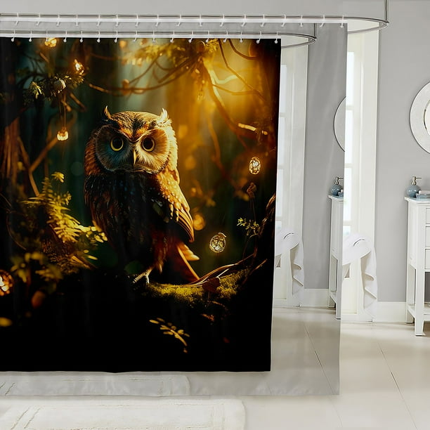 YST Owl Shower Curtain for Kids Cartoon Bird Safari Animal Bathroom Shower Curtain Sets Wild forest Woodland Animal Print Fabric Shower Curtain