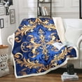 thumbnail image 1 of Paisley Blanket Flower Throw Blanket, Navy Blue Gold Fleece Blanket 40x50 Golden Floral Sherpa Blanket, Bohemian Hippie Fuzzy Blanket Teen Adults Bedroom D茅cor, Lightweight, 1 of 6