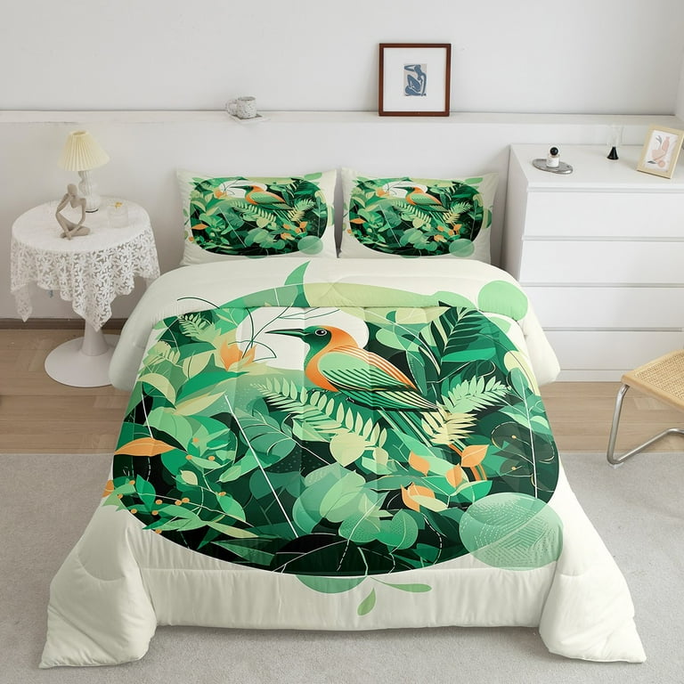 YST Parrots Bedding Tropical Bird In Exotic Trees Flowers Bedding Comforter Sets Big Leaves Plants Vibrant Color Art Kids Comforter Cartoon Duvet