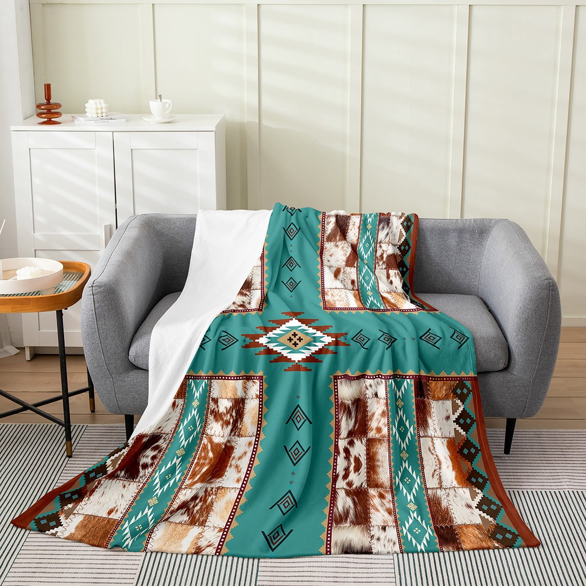 YST Patchwork Cowhide Blanket 40x50 Inch Geometric Diamond Triangle ...