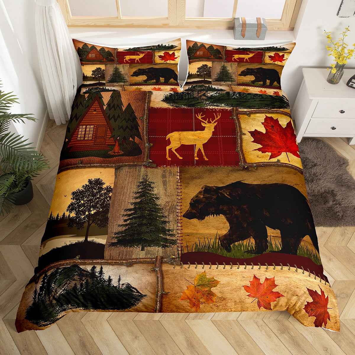 YST Patchwork Rustic Cabin Bedding Sets Full,Woodland Animal Deer Bear ...