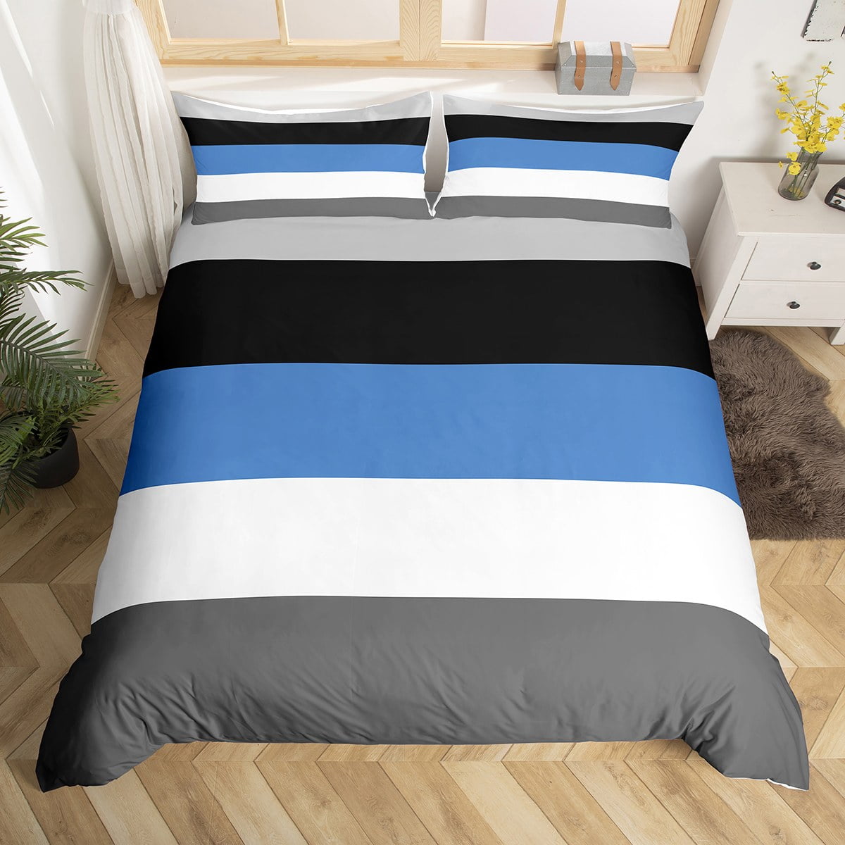 Classic Vertical Striped Bedding Set-Custom good Duvet Cover-Shams-Navy Blue and Green Stripes-Customize Colors-Twin XL-Full/Queen-King-Size