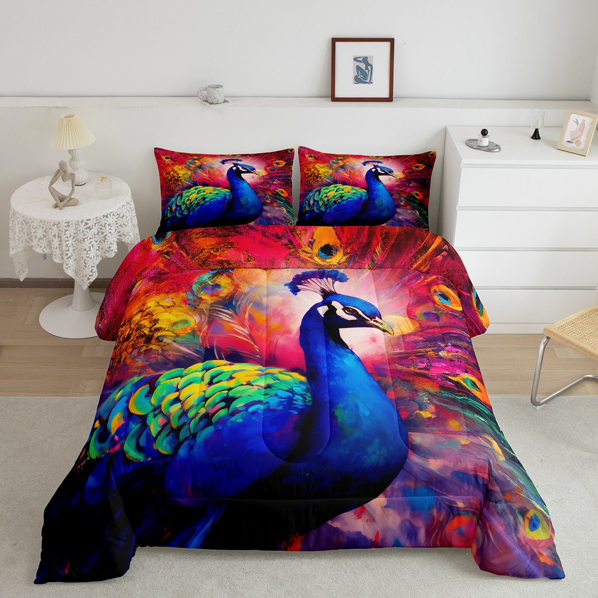 YST Peacock Feather Bedding Wild Animal Comforter Set for Boys Girls