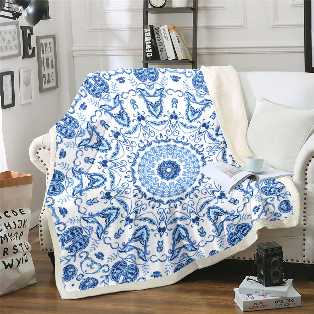 YST Persian Mandala Sherpa Blanket Abstract Oriental Fleece Blanket, Aesthetic Medallion Blanket