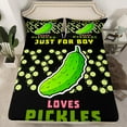 thumbnail image 1 of Erosebridal Pickle Fitted Sheet Funny Gift Youth Just Loves Pickles Bedding Set Queen, Cartoon Food Vegetable Theme Bed Sheets Teen Cute Cucumbers Sheets with 2 Pillowcases, 1 of 4