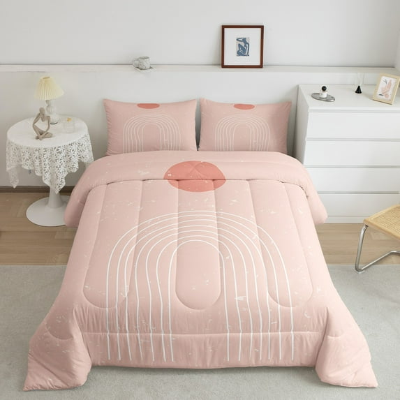 YST Pink Aesthetic Bedding Set Queen Girly Minimalist Comforter Set for Girls Women, Modern Duvet Insert Mid Century Quilt Comforter, Boho Abstract Art Bedding Comforters & Sets Microfiber