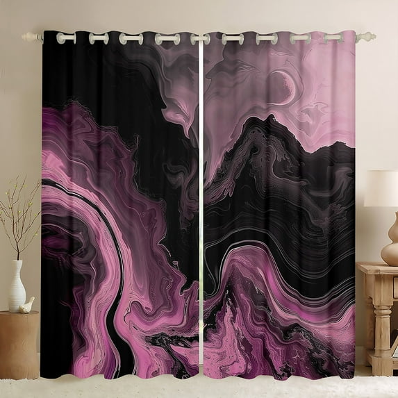 Pink Black Marble Curtains Modern Abstract Art Curtains & Drapes, Aesthetic Marbling 30%-50% Blackout Curtains Watercolor Stone Pattern Bedroom Curtains, Mountain Fluid Window Treatments