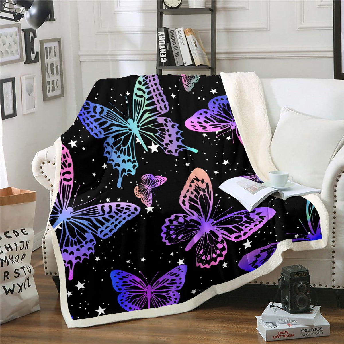 YST Pink Blue Butterfly Blanket Chic Cute Animal Throw Blanket for Bed