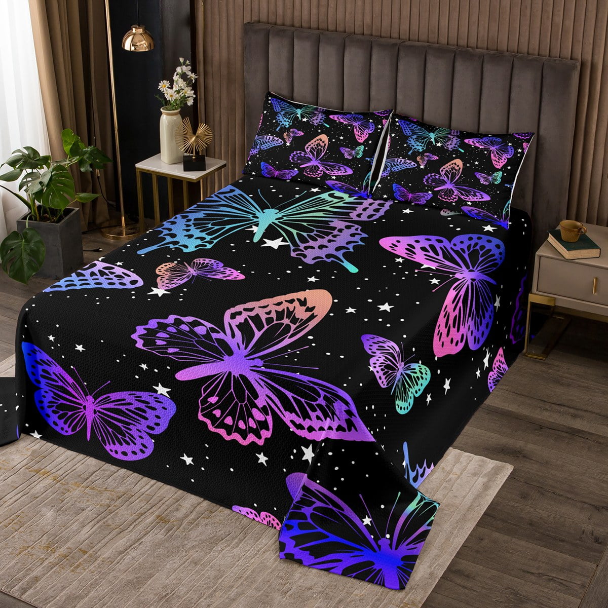 YST Pink Blue Butterfly Coverlet Twin Size Chic Cute Animal Bedding Set