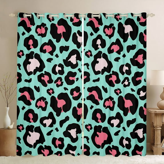 Pink Cheetah Print Curtains Teal Animal Print Curtains & Drapes, Safari Leopard 30%-50% Blackout Curtains Wild Cheetah Bedroom Curtains, Skin Window Treatments