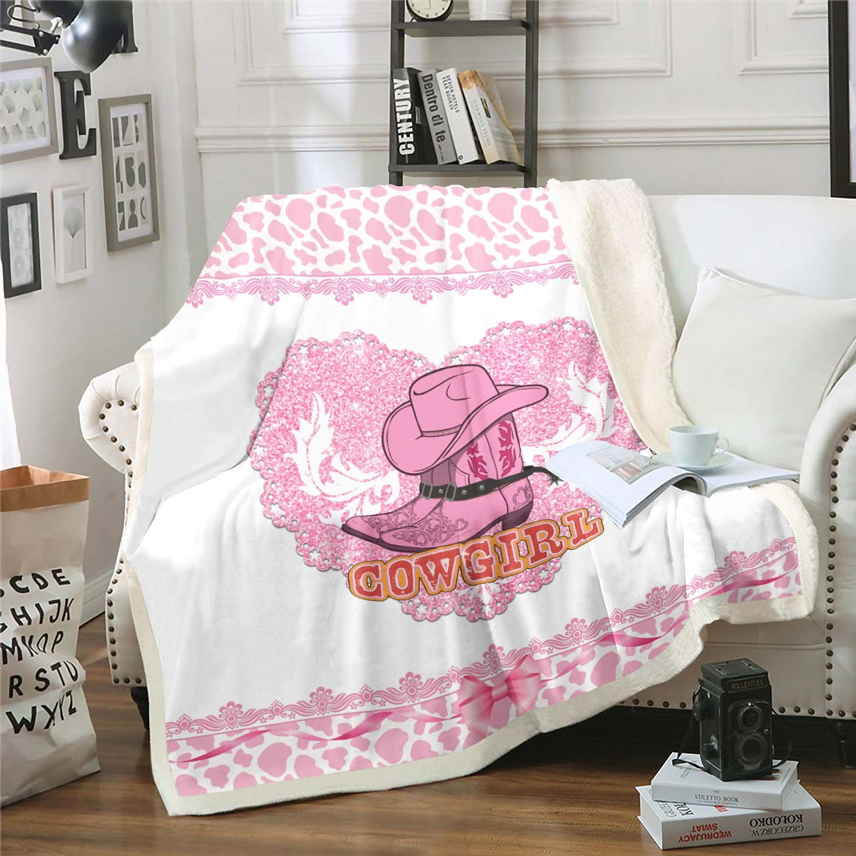 Pink Cow Throw Blanket Western Decor Fleece Blanket Teens Pink White pink-cow-throw-blanket-western-decor-fleece-blanket-teens-pink-white