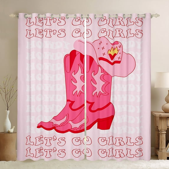 Erosebridal Pink Cowgirl Window Curtains,Cowgirl Gifts Western Curtains For Bedroom 52"Wx63"L,Cowboy Boots Hat Curtains & Drapes Teen Women Wild West Window Treatments 2 Panels