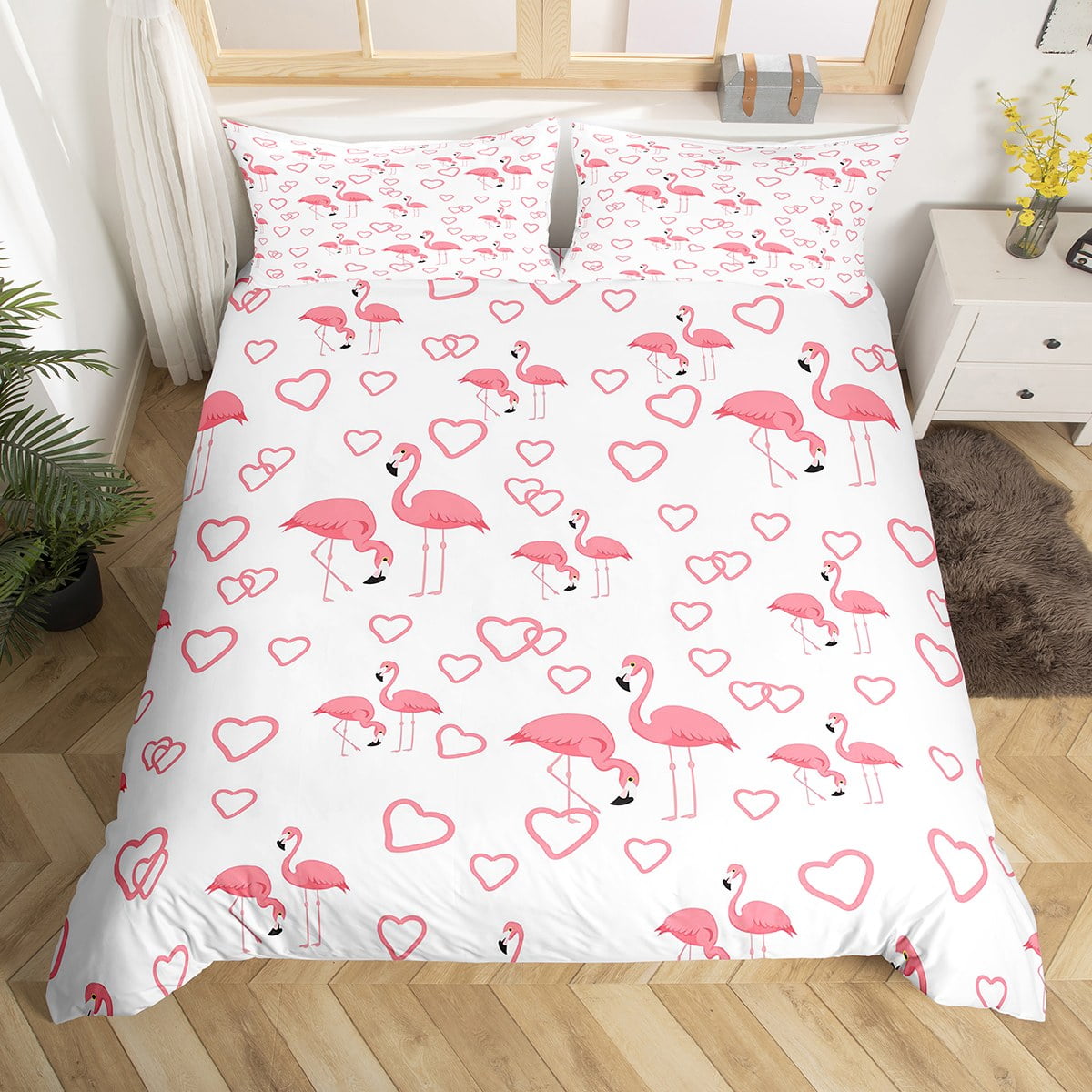 YST Pink Flamingo Bedding Set Twin Size for Girls Women Romantic Theme