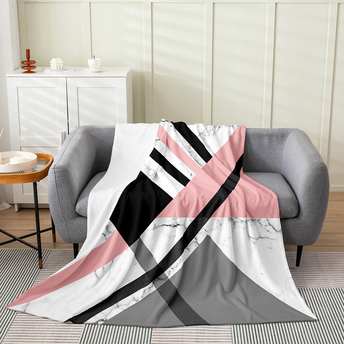 Image showcasing YST Pink Geometric Queen 90x90 Blanket For Girls Women Triangle Striped ...