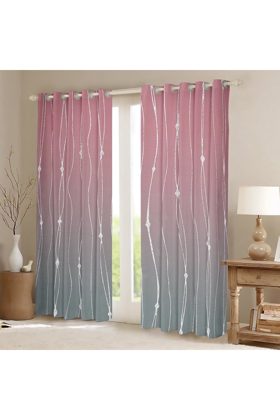 Pink Gradient Curtains & Drapes Grey Ombre Blackout Curtains, Rainbow Watercolor Curtains Geometric Wave Window Drapes, Abstract Lines Bedroom Curtains Home Decorations