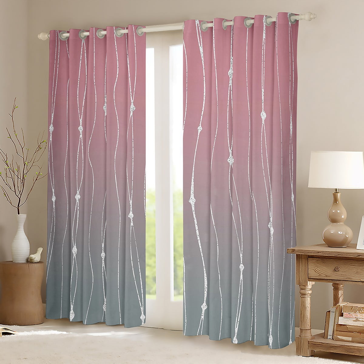 YST Pink Gradient Curtains Grey Ombre Blackout Curtains, Rainbow ...