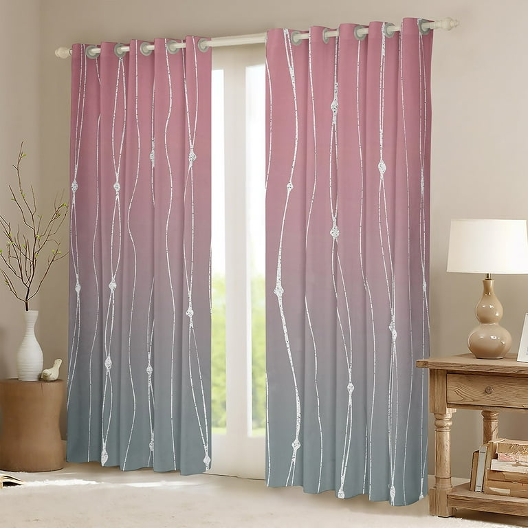 YST Pink Gradient Curtains Grey Ombre Curtains Drapes Rainbow Watercolor Blackout Curtains Geometric Wave Window Treatments Abstract Lines Bedroom