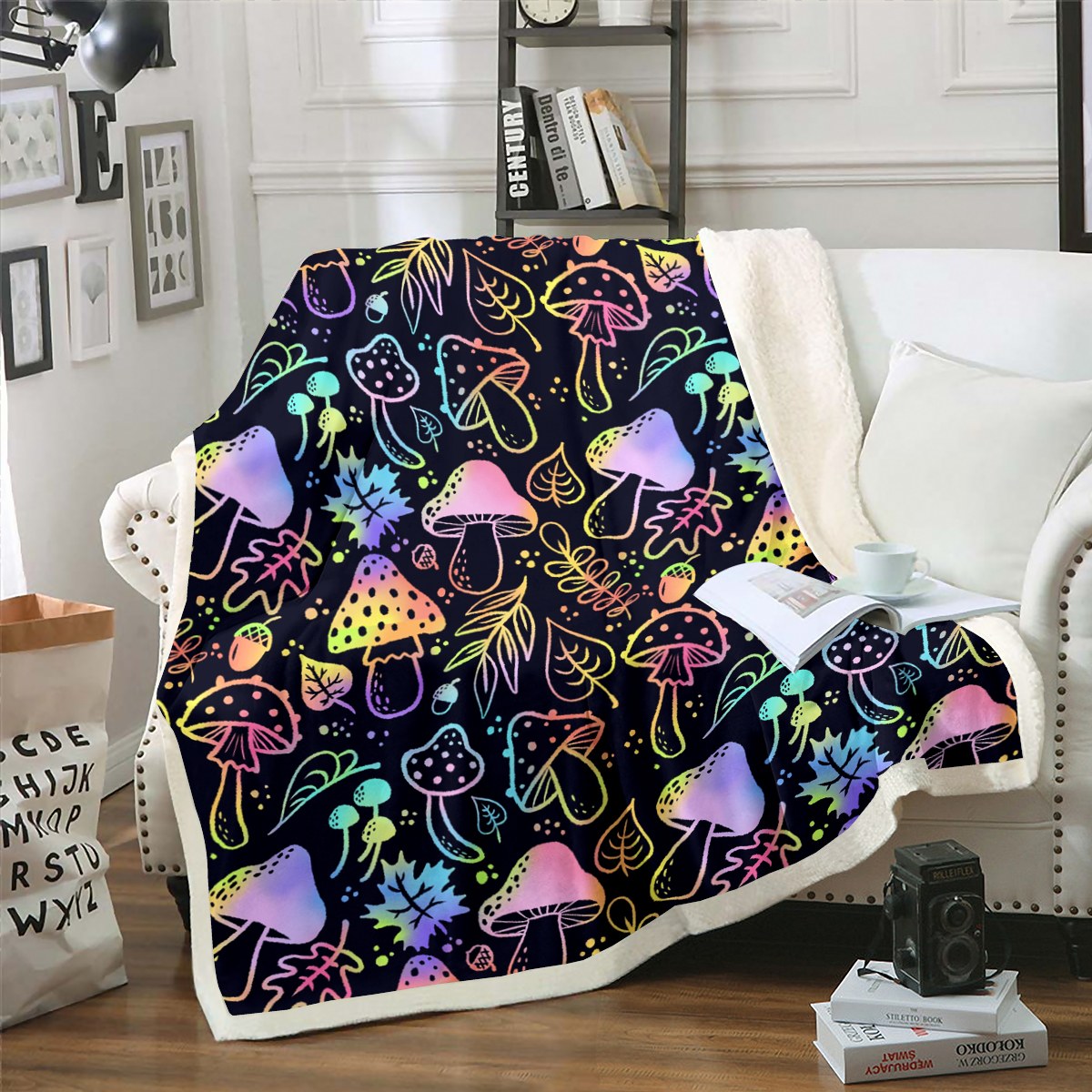 Feelyou Cute Mushroom Plush Throw Blanket 40x50 - Flannel Fleece Cartoon Blanket For Kids, Teens, Bed, Sofa