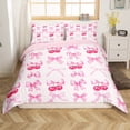 thumbnail image 1 of Pink Plaid Bow Comforter Cover Queen Cute Bowknot Duvet Cover Grids Ribbon Bow Cherry Bedding Set Kawaii Watercolor Bed Set Teen Women Room Decor,Zipper 3 Pcs, 1 of 5