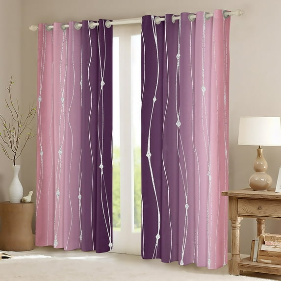 Pink and Purple Curtains for Women Watercolor Gradient 30%-50% Blackout Curtains, Geometric Abstract Curtains & Drapes Wave Stripe Bedroom Curtains, Modern Aesthetic Window Treatments