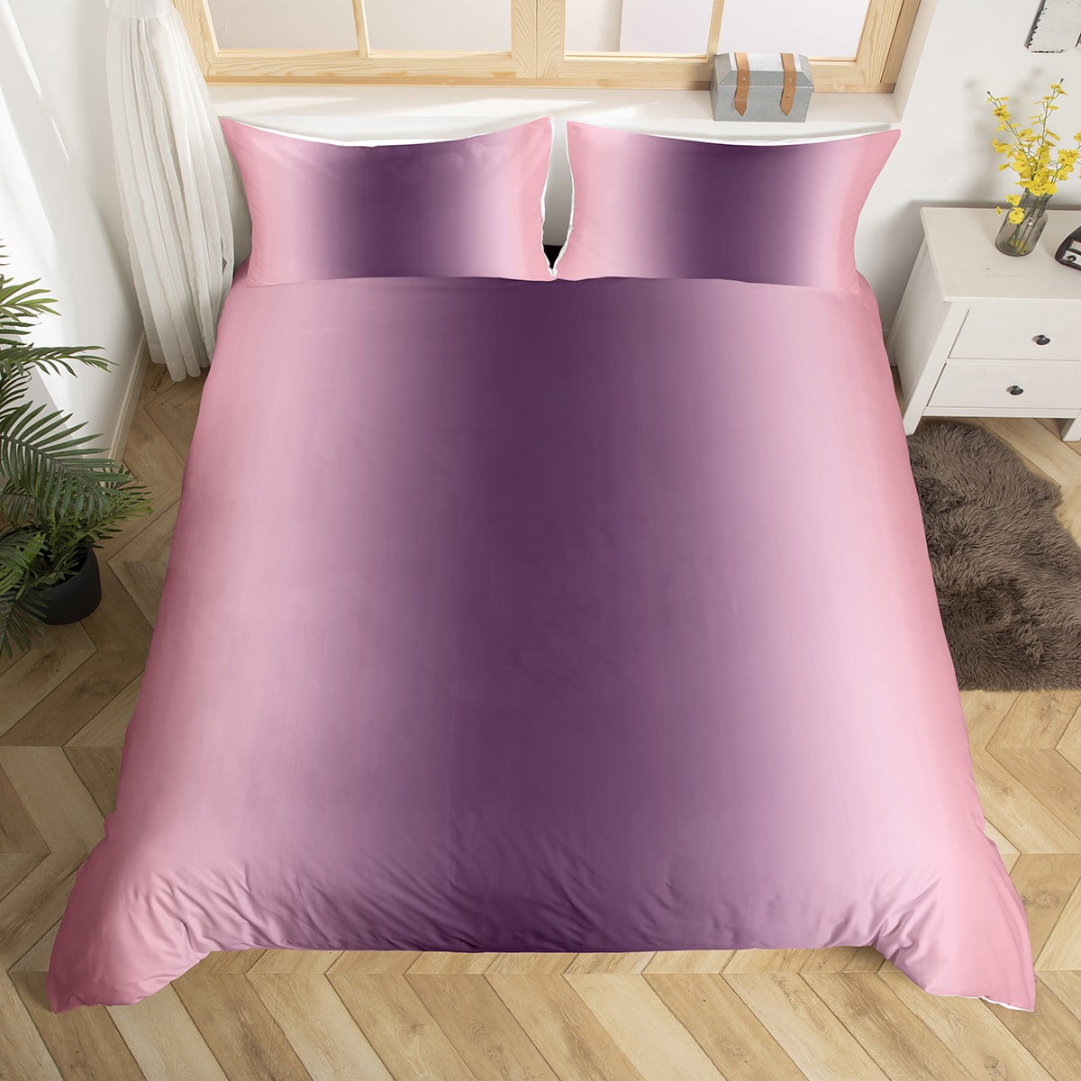 YST Pink and Purple Duvet Cover Full for Girls Boys Kids,Rainbow Ombre